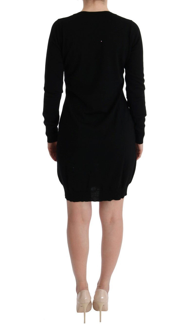 Black Wool Long Sleeve Shift Dress by Faz