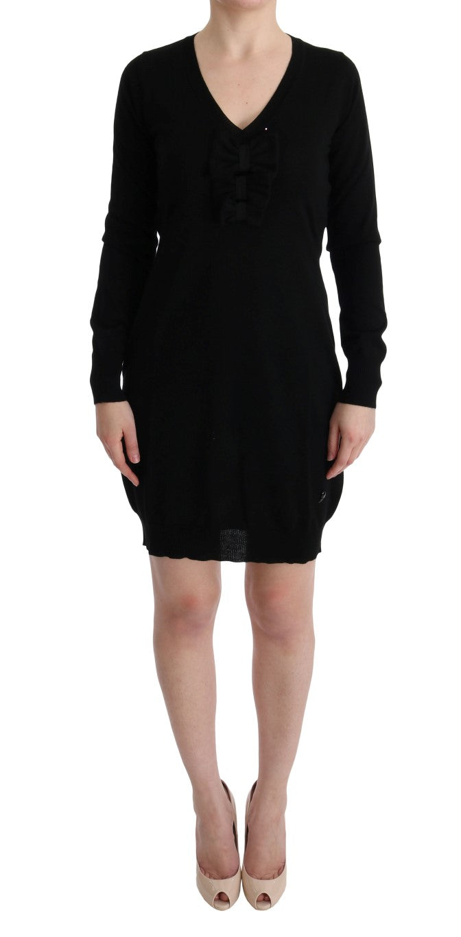 Black Wool Long Sleeve Shift Dress by Faz