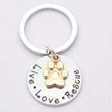 Pet Lover Dog Paw Necklace or Keychain "Live · Love · Rescue" by Furr Baby Gifts