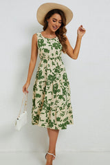 Floral Round Neck Tiered Sleeveless Dress by Faz