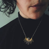 Sun Goddess Necklace - Sun Pendant with Copper Oyster Turquoise by Yugen Handmade