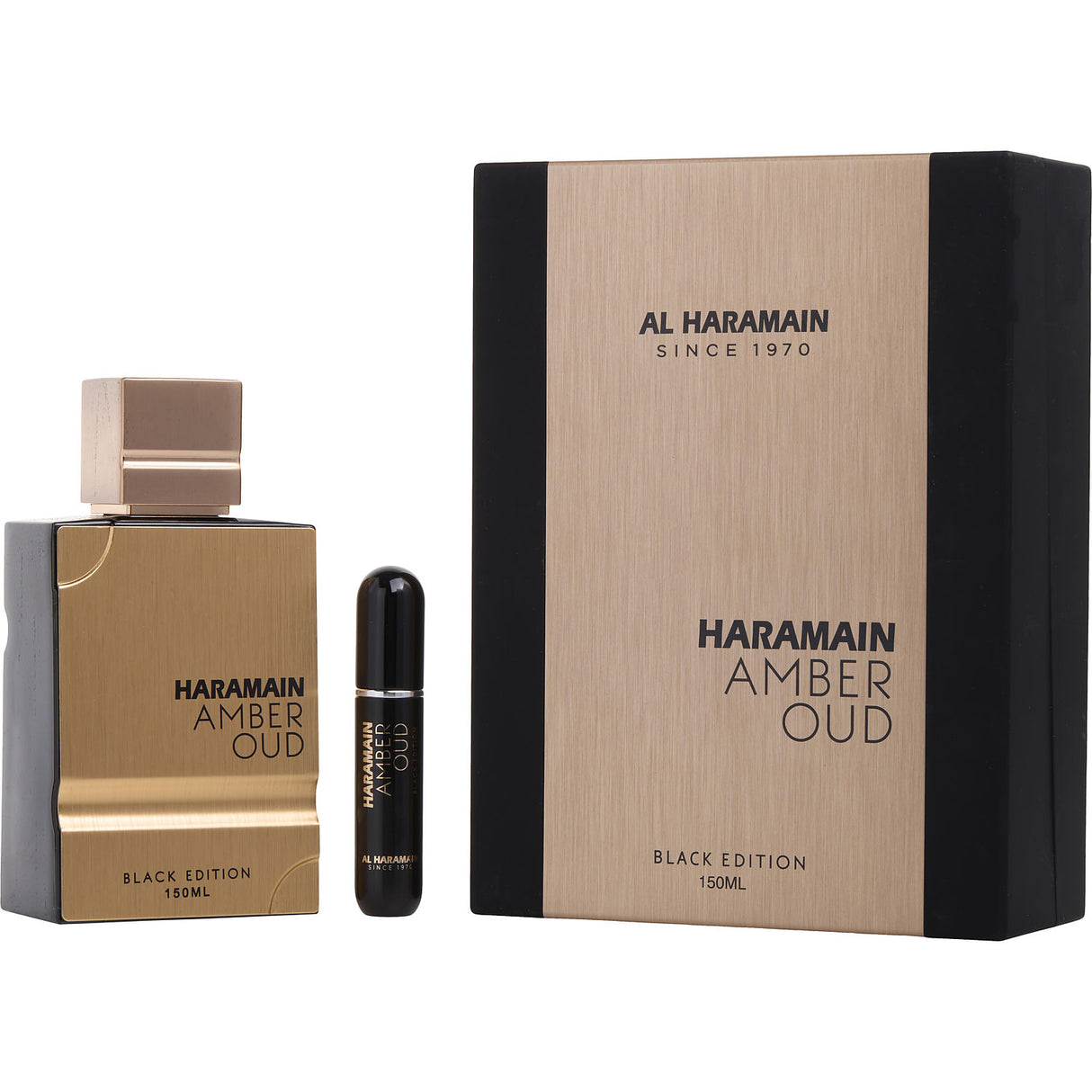 AL HARAMAIN AMBER OUD by Al Haramain - EAU DE PARFUM SPRAY 5 OZ (BLACK EDITION) + REFILLABLE TRAVEL SPRAY (EMPTY) - Unisex