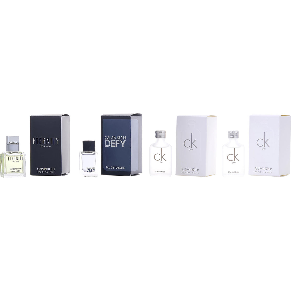 CALVIN KLEIN VARIETY by Calvin Klein - 4 PIECE MENS MINI VARIETY WITH ETERNITY & CK ONE X 2 & CK DEFY AND ALL ARE 0.33 OZ MINI - Men