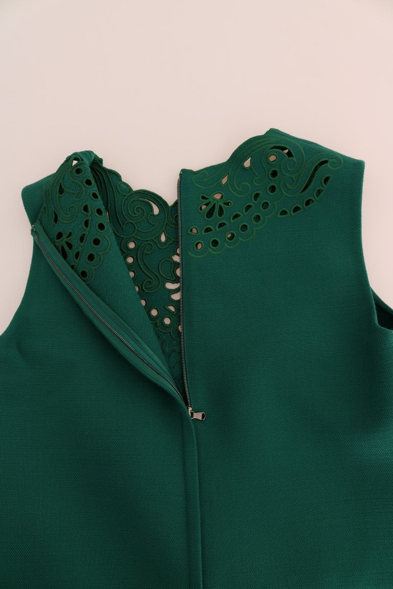 Green Floral Cutout Silk Wool Dress by Faz