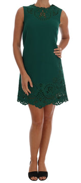 Green Floral Cutout Silk Wool Dress by Faz