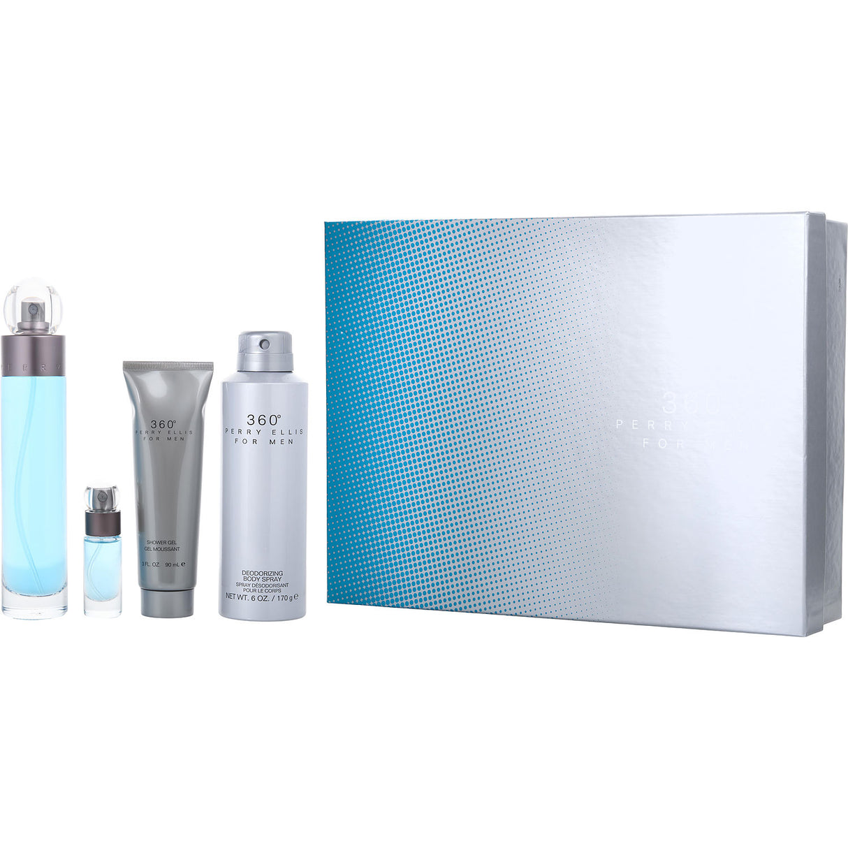 PERRY ELLIS 360 by Perry Ellis - EDT SPRAY 3.4 OZ & SHOWER GEL 3 OZ & DEODORANT BODY SPRAY 6 OZ & EDT SPRAY 0.25 OZ MINI - Men