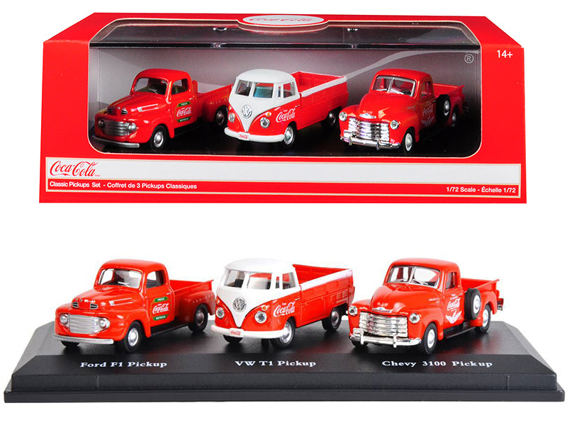 "Classic Pickups" Gift Set of 3 Pickup Trucks "Coca Cola" 1/72 Diecast Model Cars by Motorcity Classics