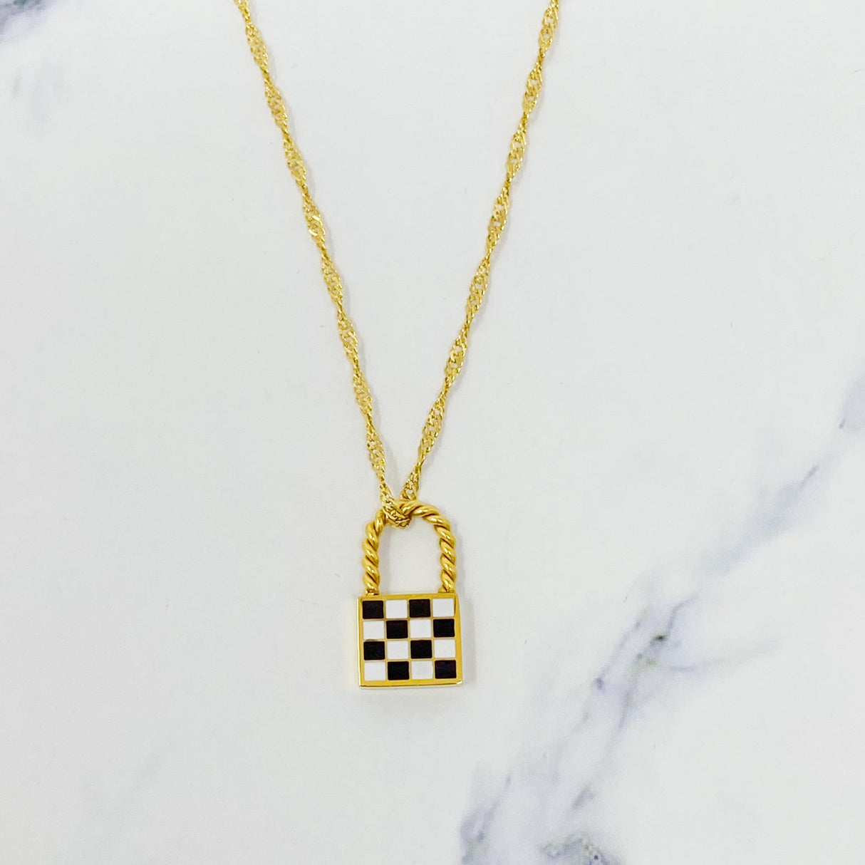 Checkered Locket Necklace by Ellisonyoung.com