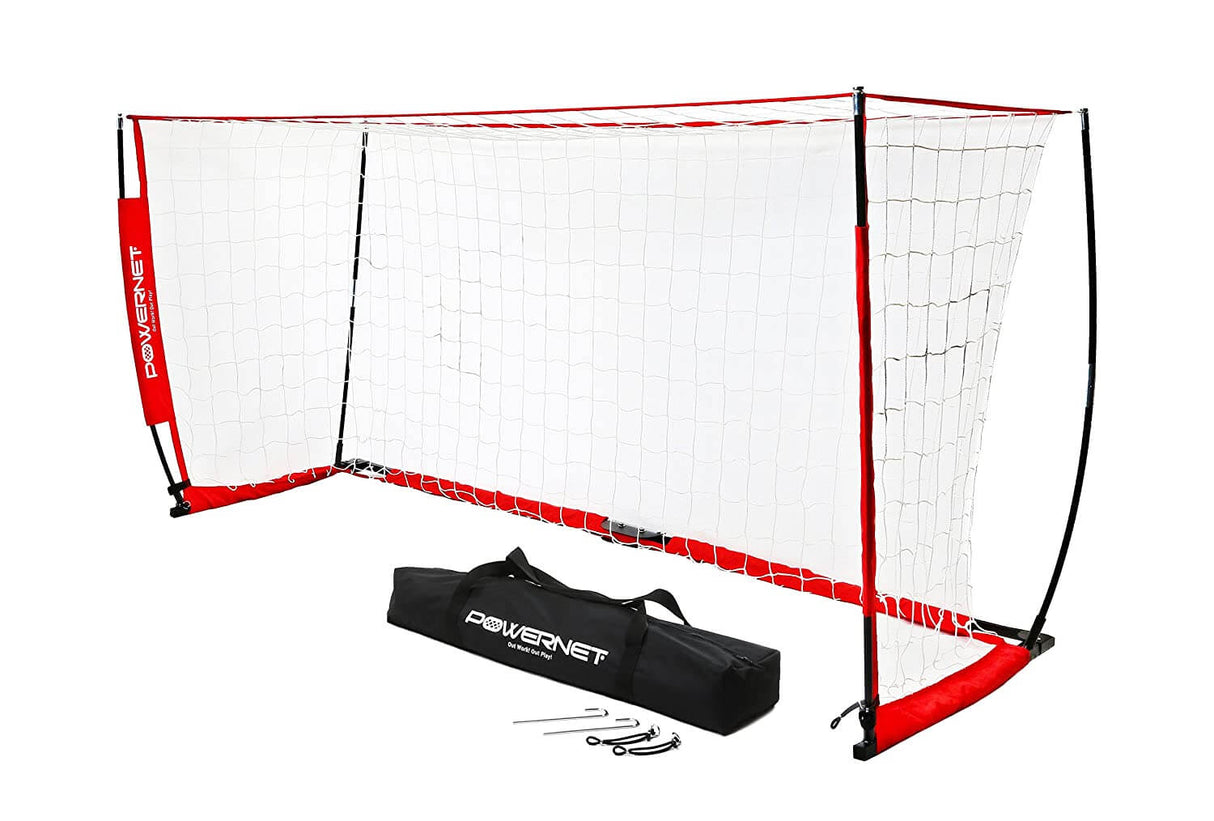 PowerNet Soccer Goal 14x7 Portable  Instant Collapsible Bow Style Net + Wheeled Carry Bag by Jupiter Gear