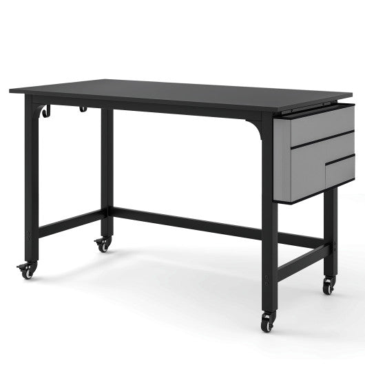 48 Inch Mobile Computer Workstation with 4 Smooth Casters-Black