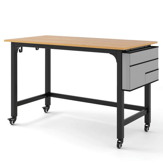 48 Inch Rolling Computer Desk with Heavy-duty Metal Frame for Home and Office-Natural