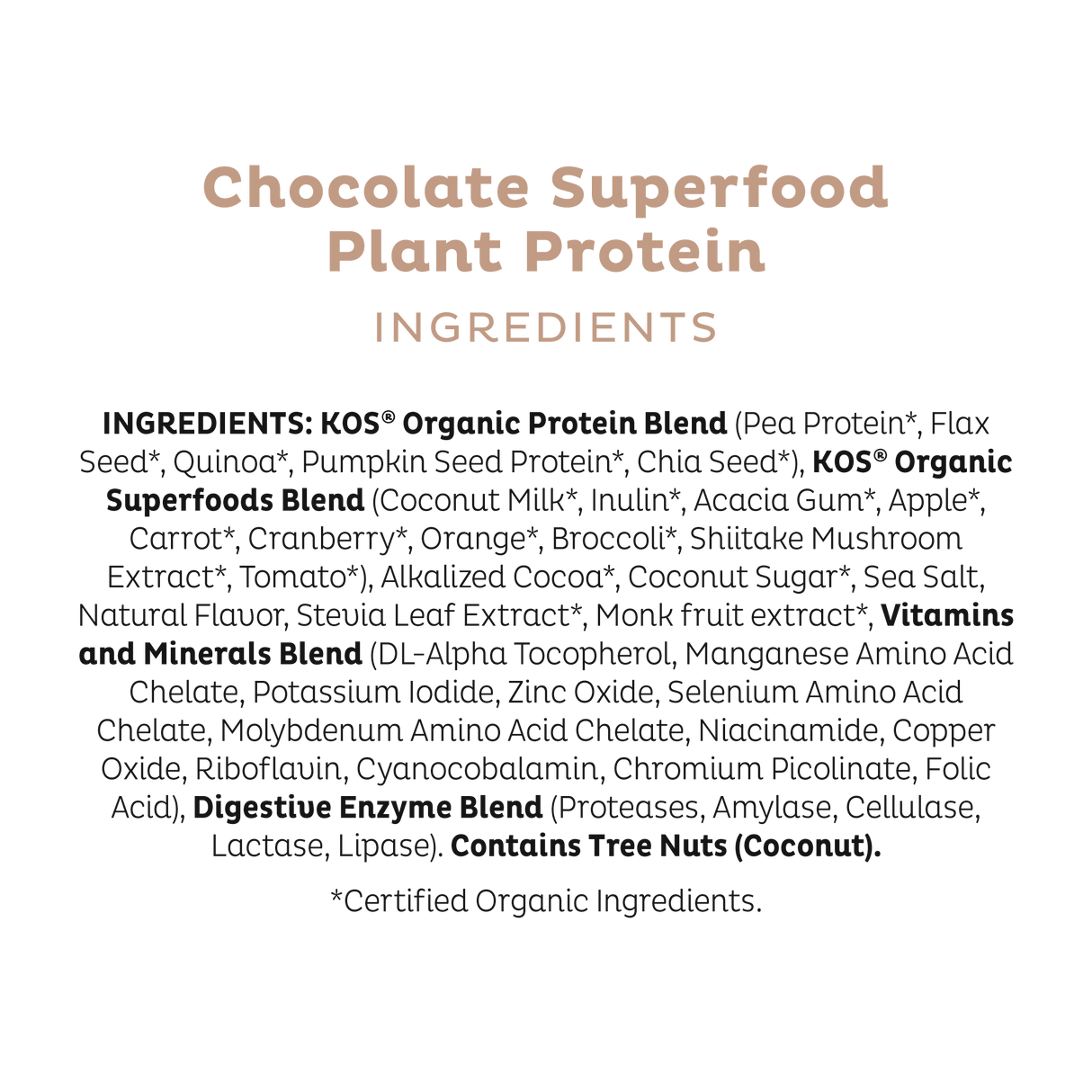 KOS Organic Plant Protein, Chocolate, 28 Servings by KOS.com