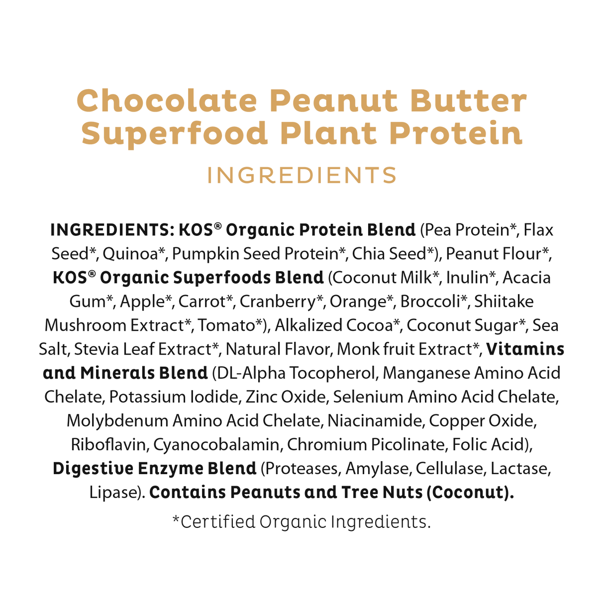 KOS Organic Plant Protein, Chocolate Peanut Butter, 28 Servings by KOS.com