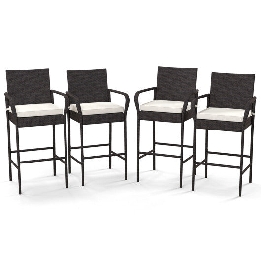 2/4 Pieces Outdoor PE Rattan Cushioned Barstool Set with Armrests-Set of 4