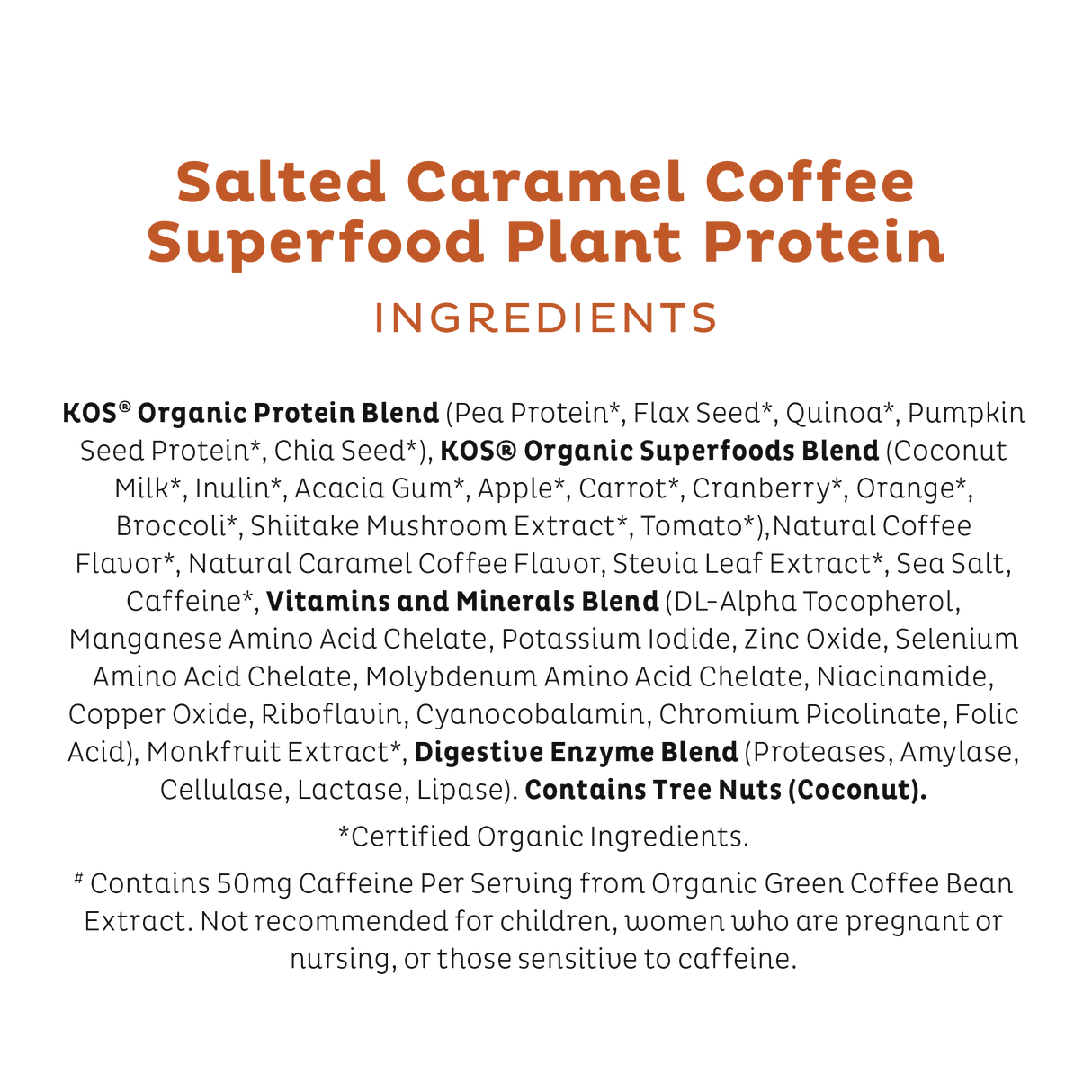 KOS Organic Plant Protein, Salted Caramel Coffee, 28 servings by KOS.com