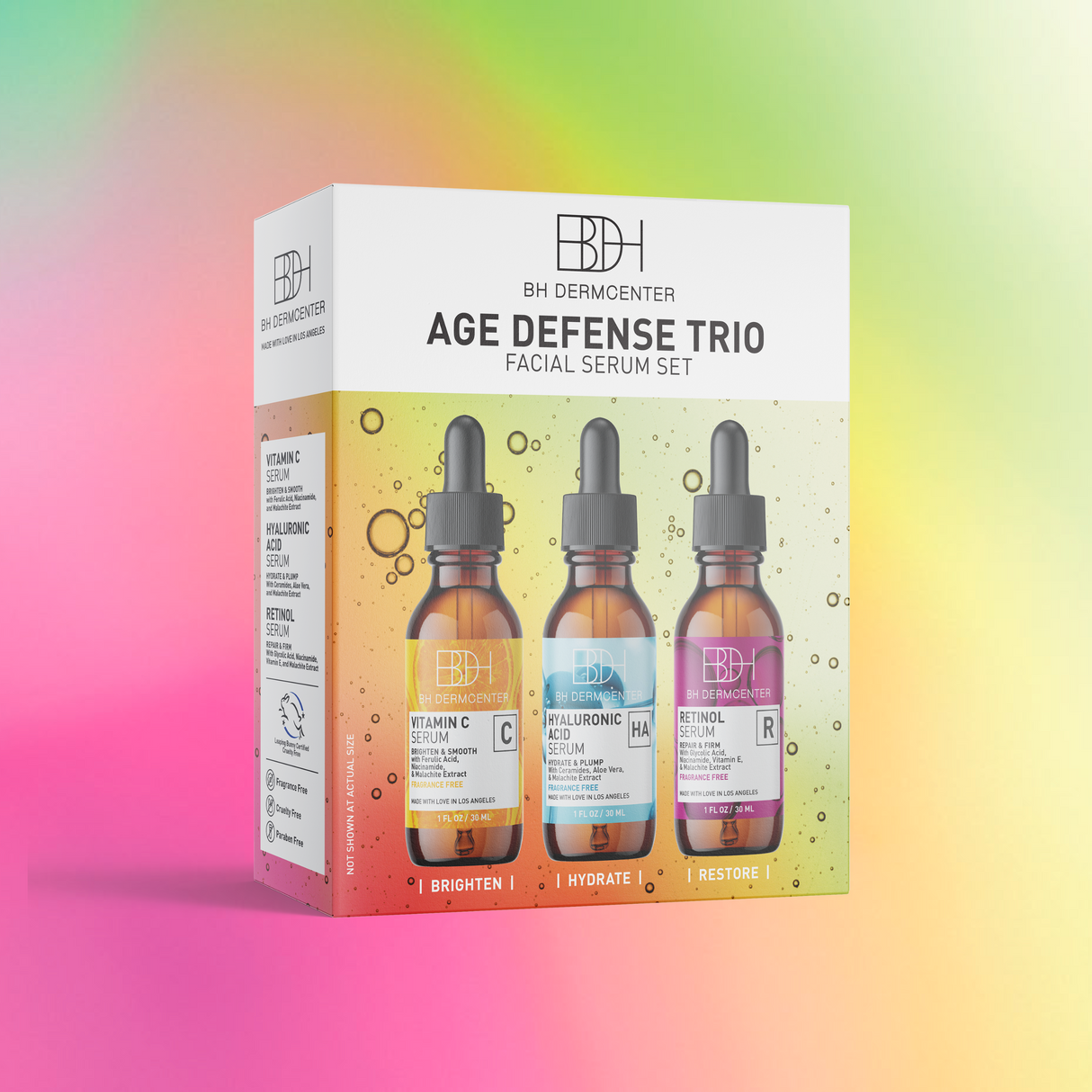 BH Dermcenter Age Defense Trio Anti-Aging Serum Set for Face and Eyes - Vitamin C, Retinol, Hyaluronic Acid Face Serum for Men and Women - 30ml Each - Paraben Free, Cruelty Free by  Los Angeles Brands