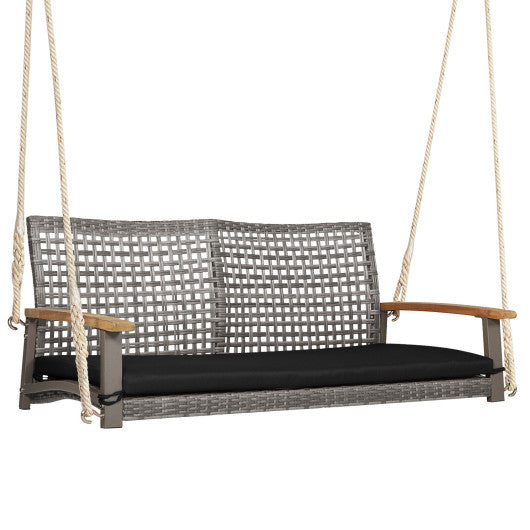 2-Person Patio Wicker Hanging Swing Chair-Black