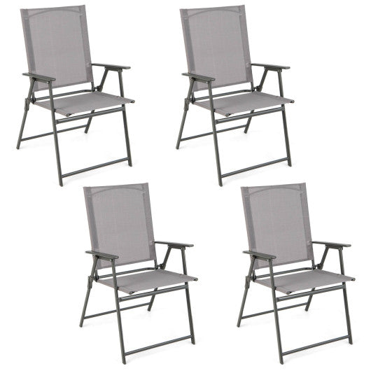 Set of 4 Patio Folding Chair Set with Rustproof Metal Frame-Gray