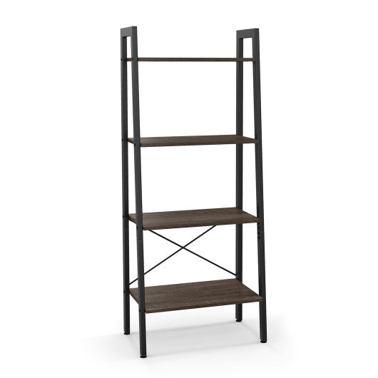 4-Tier Bookshelf with Metal Frame and Adjustable Foot Pads-Oak