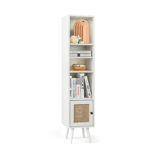 4 Tiers Rattan Storage Cabinet with Slim Design-White