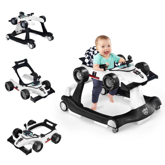 4-in-1 Foldable Activity Push Walker with Adjustable Height-White