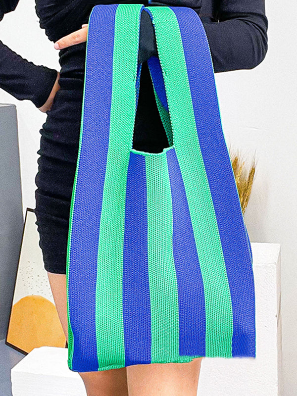 Contrast Color Striped Bags Woven Handbag by migunica