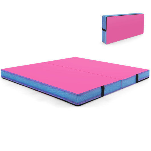 4ft x 4ft x 4in Bi-Folding Gymnastic Tumbling Mat with Handles and Cover-Pink