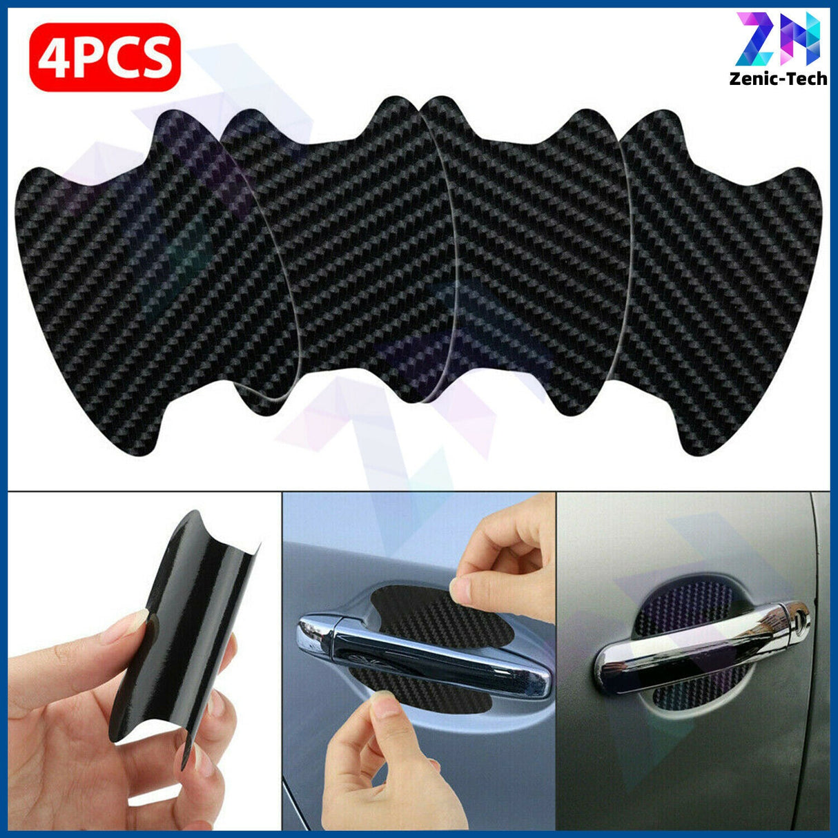 4X Carbon Fiber Car Door Handle Protector Film Anti-Scratch Stickers Accessories by Plugsus Home Furniture