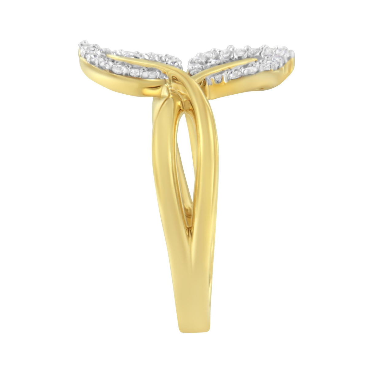 10K Yellow Gold 3/8 Cttw Round and Baguette-Cut Diamond Leaf Cocktail Ring (I-J Color, I1-I2 Clarity) by Haus of Brilliance