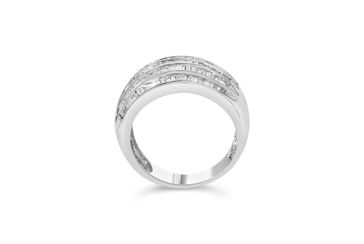 .925 Sterling Silver 1.0 Cttw Baguette-Cut Diamond 6-Row Channel Set Domed Tapered Cocktail Fashion Ring (H-I Color, I2-I3 Clarity) by Infinite Jewels