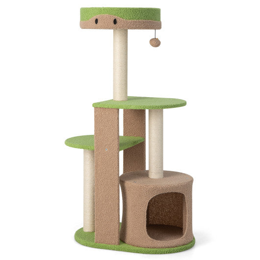 5-Tier Modern Cat Tree Tower for Indoor Cats with Sisal Scratching Posts-Green