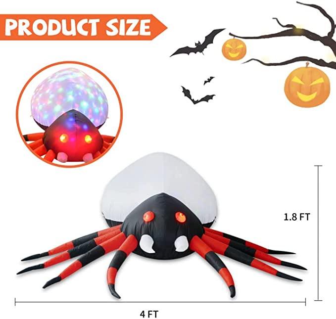 4 FT Width Halloween Inflatable Outdoor Red Legged Spider with Magic Light by Js House - Vysn