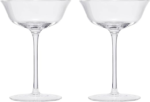 Vintage Crystal Coupe Glasses, Set of 2, Clear Radiance - Champagne, Martini, Cocktails - Hand Blown Classy Glass -Timeless Art Deco Design - Durable Sparkling Cocktail Barware, Home Bar (8 OZ) by The Wine Savant