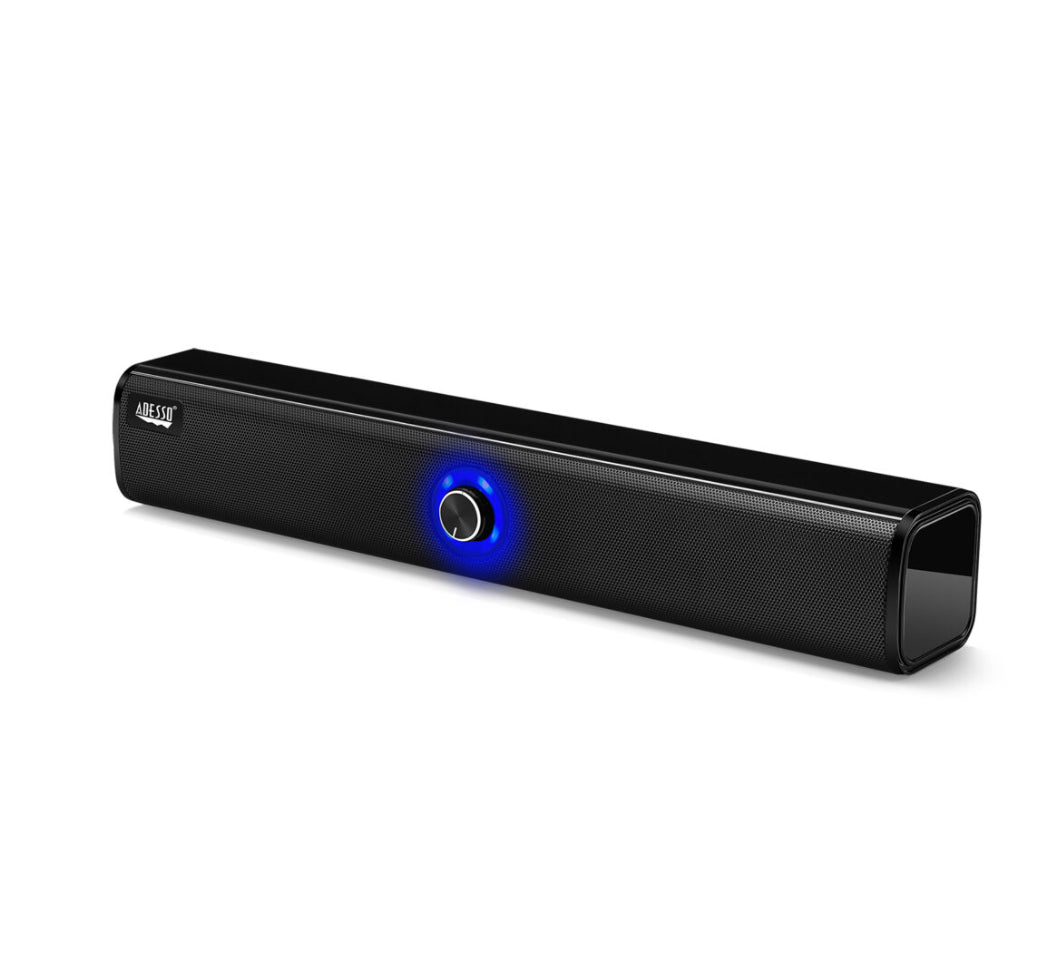 Adesso Speaker Soundbar 10W x 2 Bluetooth 5.0 6hr Playtime High Output Power Aux input and Aux Cable Included - Black by Level Up Desks