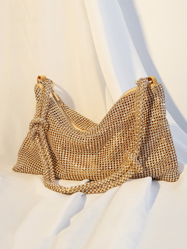 Knot Rhine Stones Zipper Handbags by migunica