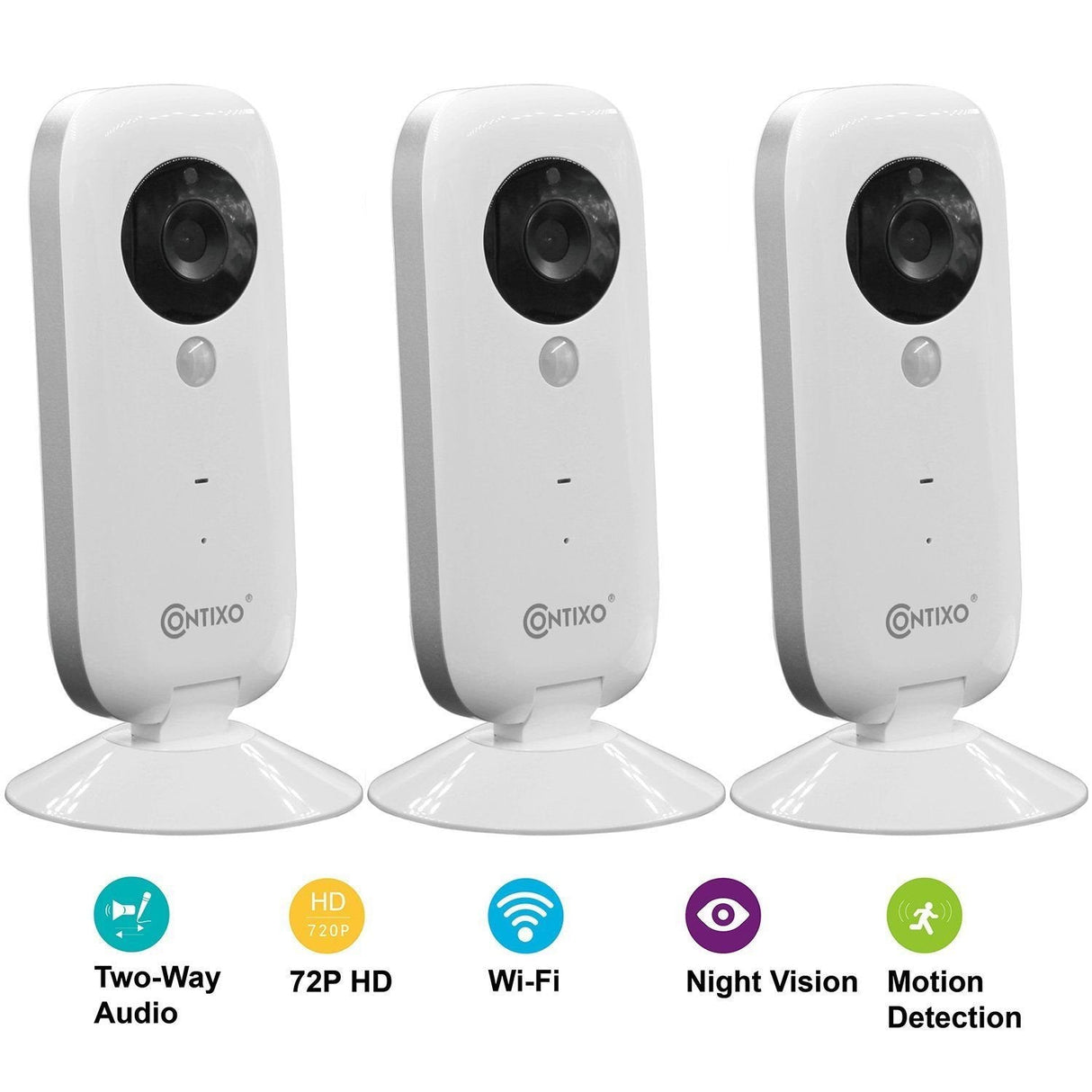 Contixo 720P HD WiFi Wireless Smart Home Video Security Camera with Two-Way Audio and Night Vision(3 pack, White) by Contixo