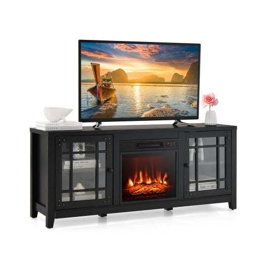 58 Inch Fireplace TV Stand with Adjustable Shelves for TVs up to 65 Inch-Black