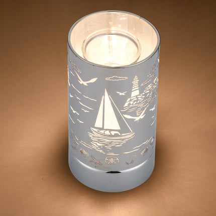 7" touch lamp-Fragrance Wax Melts Warmer -Electric Candle Essential Oil Burner-Metal Silver Sailboat Table Decor by Peterson Housewares & Artwares