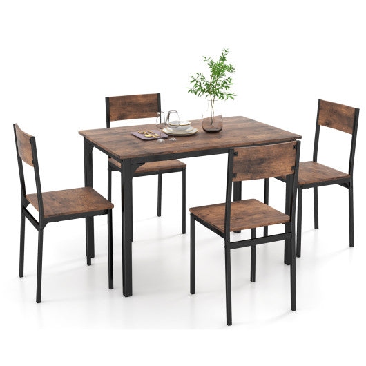 5 Piece Dining Table Set Industrial Style Kitchen Table and Chairs for 4-Rustic Brown