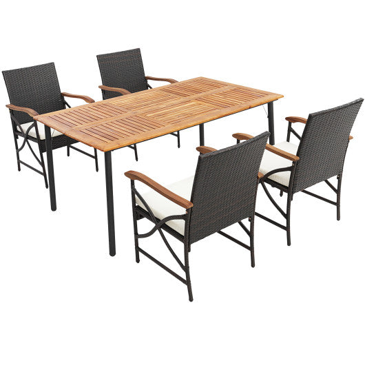 5/7-Piece Outdoor Dining Set with Acacia Wood Table-4-5 Pieces