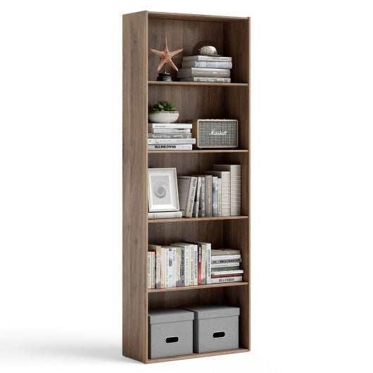 5-Shelf Storage Bookcase Modern Multi-Functional Display Cabinet Furniture-Walnut