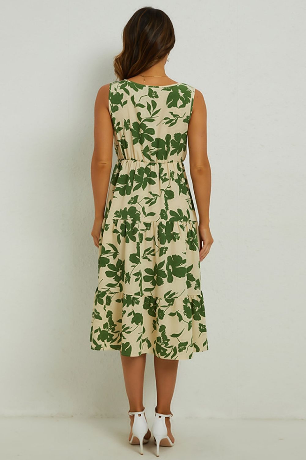 Floral Round Neck Tiered Sleeveless Dress by Faz