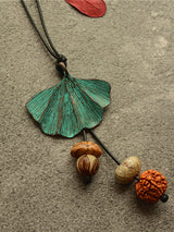 Vintage Wooden Beaded Leaf Shape Necklaces Accessories by migunica