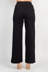 For the Republic Elastic Mid Waist Wide Leg Pockets Solid Pull-on Jersey Pant by Curated Brands