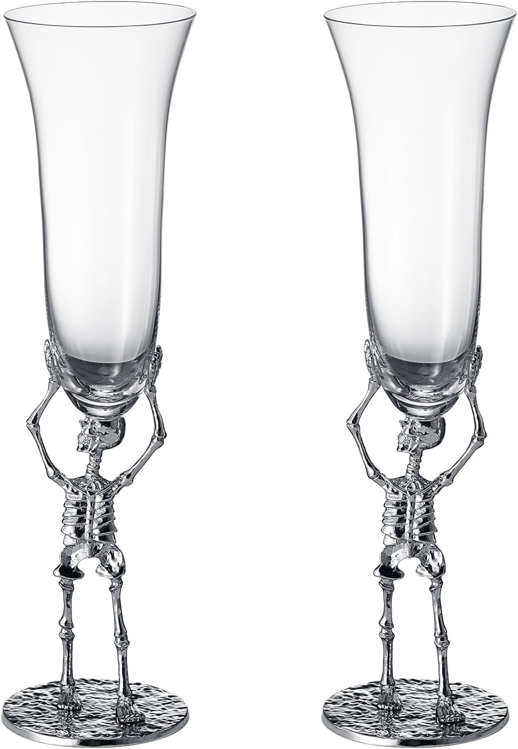 Stemmed Skeleton Champagne Flute Glass | Set of 2 | 7.5oz Halloween Skeleton Glasses 10" H, Goth Gifts, Skeleton Gifts, Skeleton Decor, Spooky Wine Gift Set, Perfect for Halloween Themed Parties by The Wine Savant