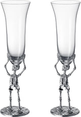 Stemmed Skeleton Champagne Flute Glass | Set of 2 | 7.5oz Halloween Skeleton Glasses 10" H, Goth Gifts, Skeleton Gifts, Skeleton Decor, Spooky Wine Gift Set, Perfect for Halloween Themed Parties by The Wine Savant