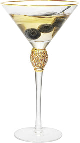 Diamond Collection 2 Piece Stemmed Martini Set - Rhinestone For Drinking Martinis, Manhattans, Vodka, Gin, Cocktails Gold Accent Cocktail Glasses, Perfect For Any Bar or Party 10oz - Swarovski Style by The Wine Savant