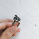 Oval Raw Meteorite Ring in Silver by Yugen Handmade