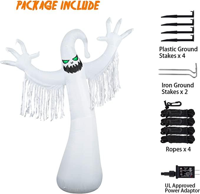 10 Ft Halloween Inflatables Ghost Decoration, Built-in Orange LED Lights with Flame by Js House - Vysn