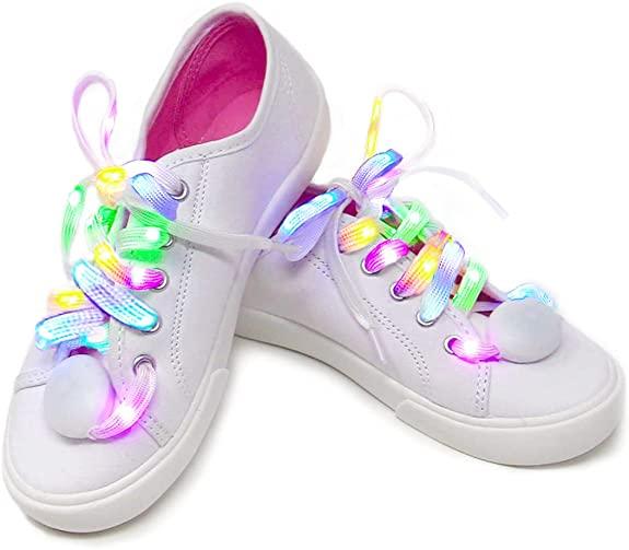 5 Color LED Light Up Shoe Laces Flashing Glow in the Dark White Tie Shoelaces for Sneakers, Skates, 45 inch by The Noodley - Vysn